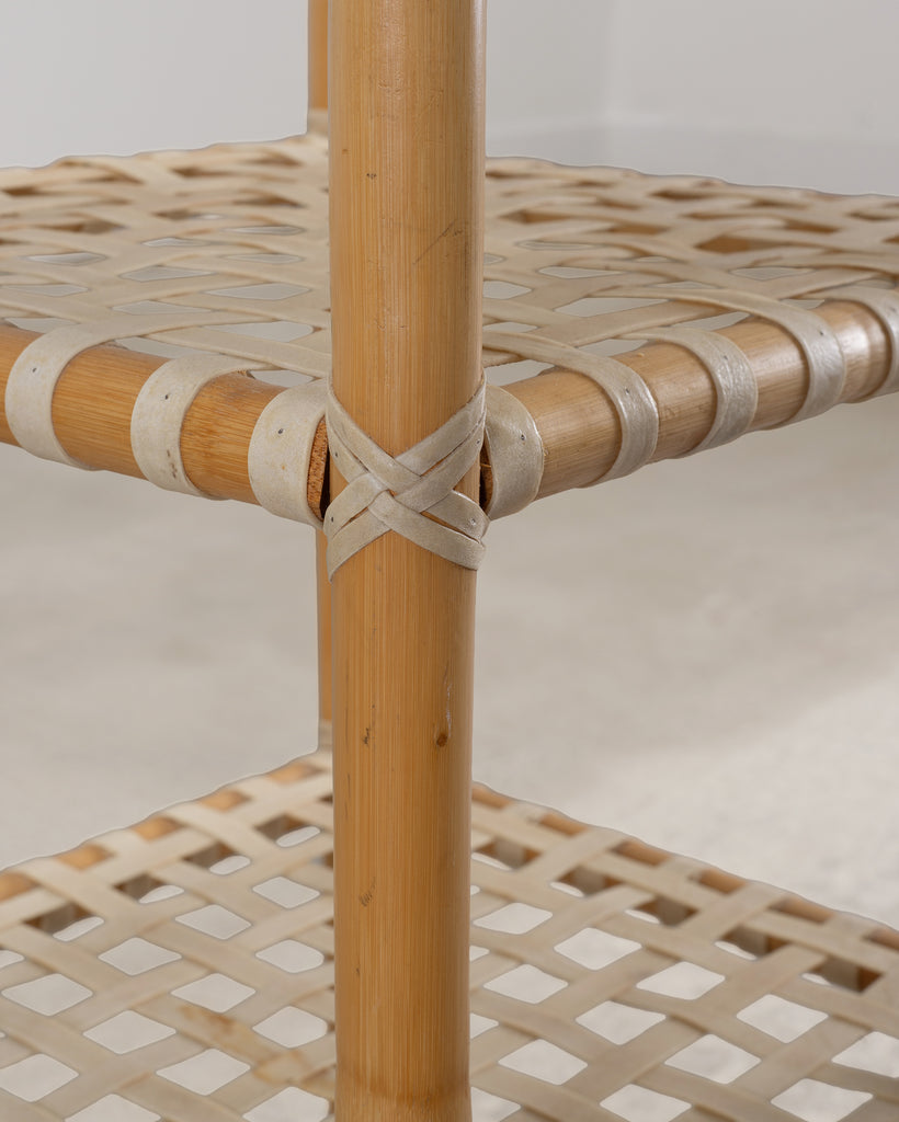 McGuire Antalya Leather Four-Tier Rattan Étagère Plant Stand