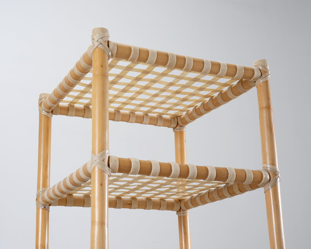 McGuire Antalya Leather Four-Tier Rattan Étagère Plant Stand