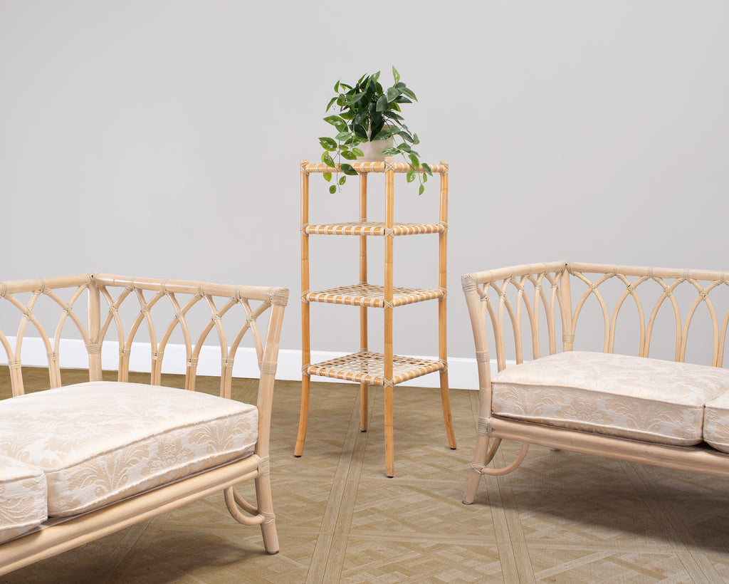 McGuire Antalya Leather Four-Tier Rattan Étagère Plant Stand