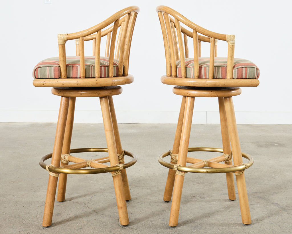 Set of Four McGuire Organic Modern Rattan Oak Swivel Barstools