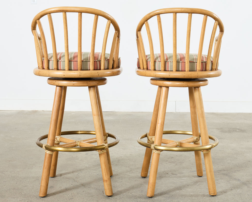 Set of Four McGuire Organic Modern Rattan Oak Swivel Barstools