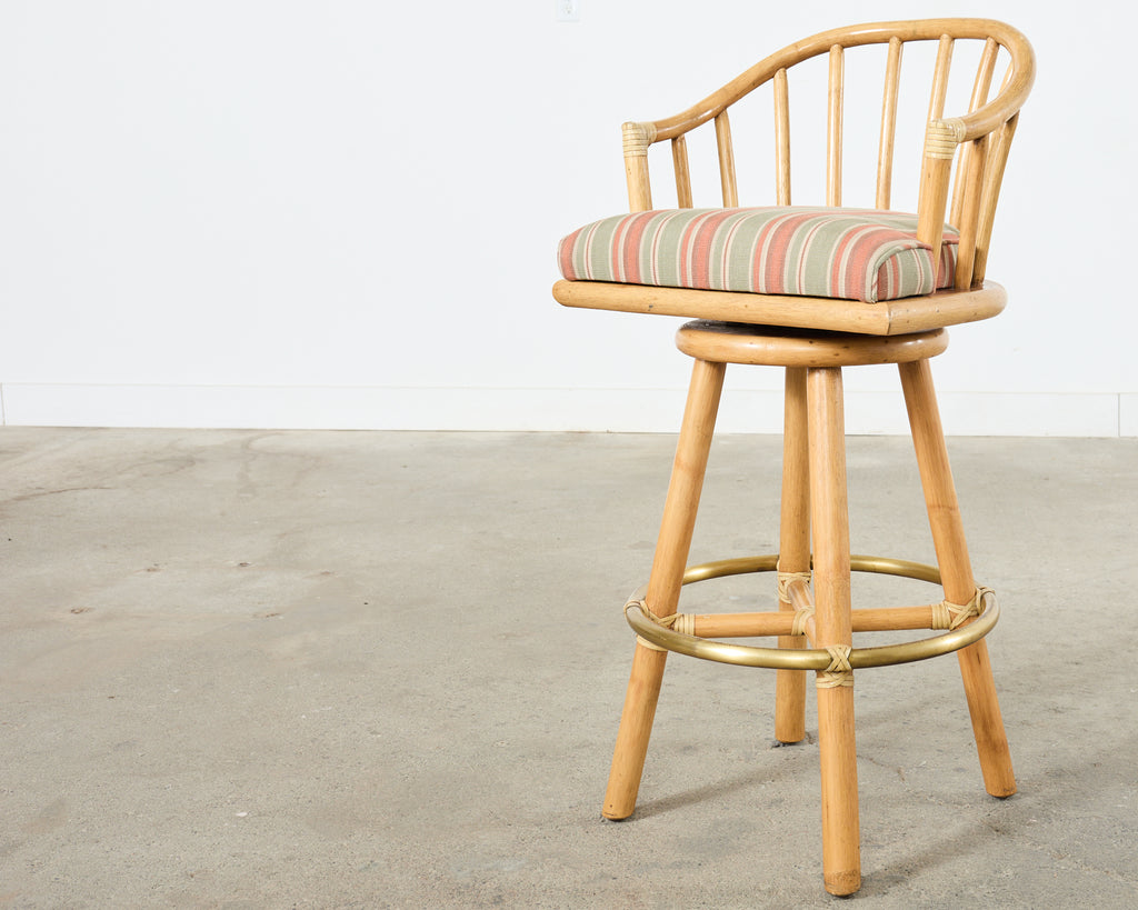 Set of Four McGuire Organic Modern Rattan Oak Swivel Barstools