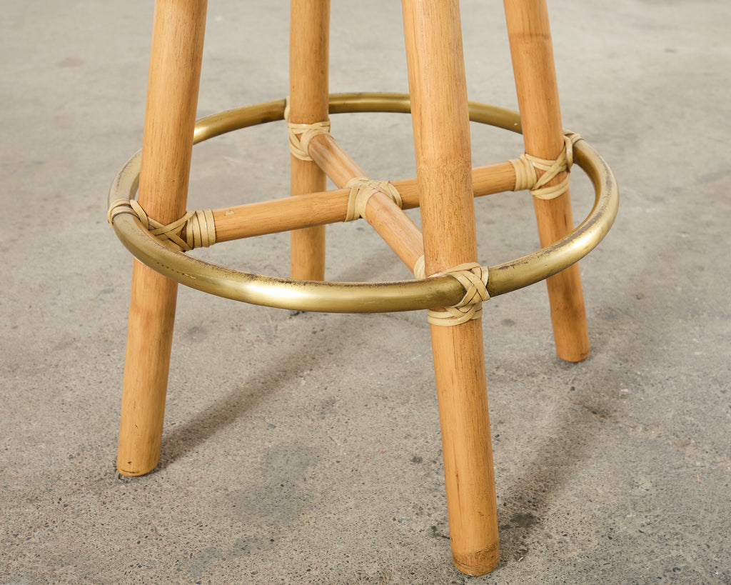 Set of Four McGuire Organic Modern Rattan Oak Swivel Barstools