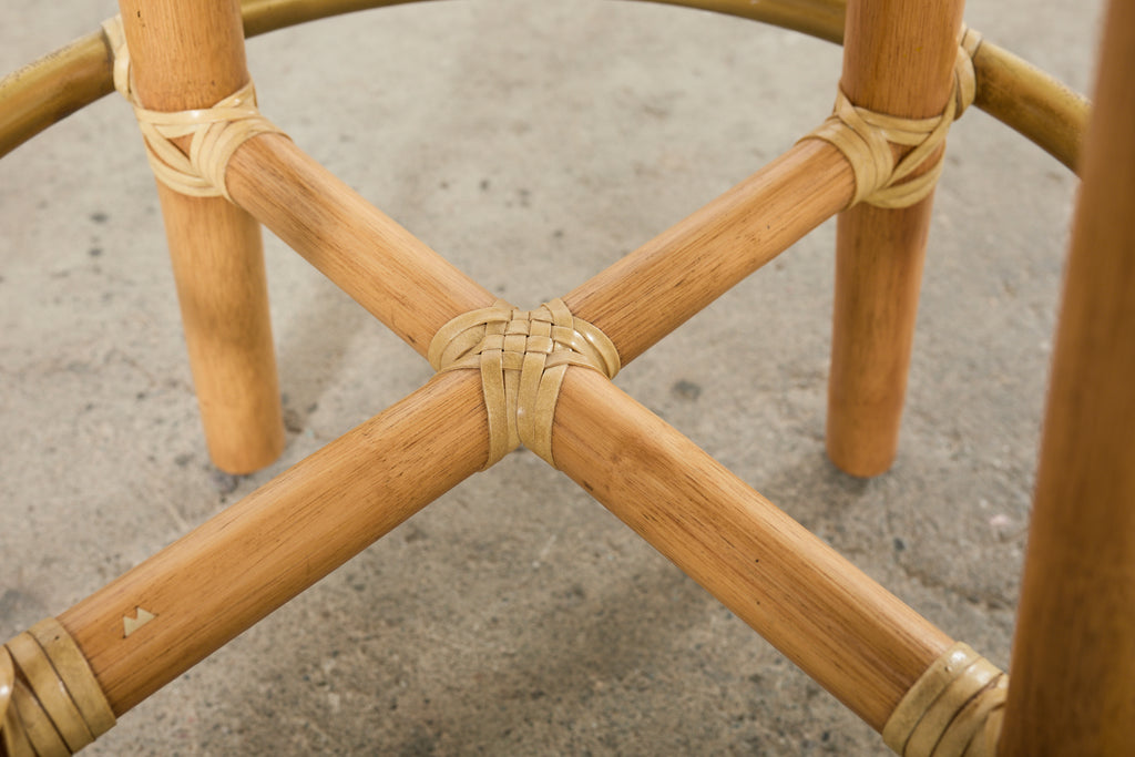 Set of Four McGuire Organic Modern Rattan Oak Swivel Barstools