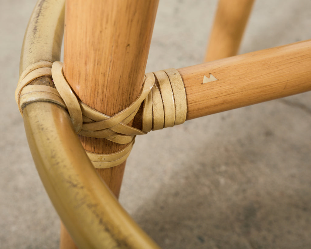 Set of Four McGuire Organic Modern Rattan Oak Swivel Barstools
