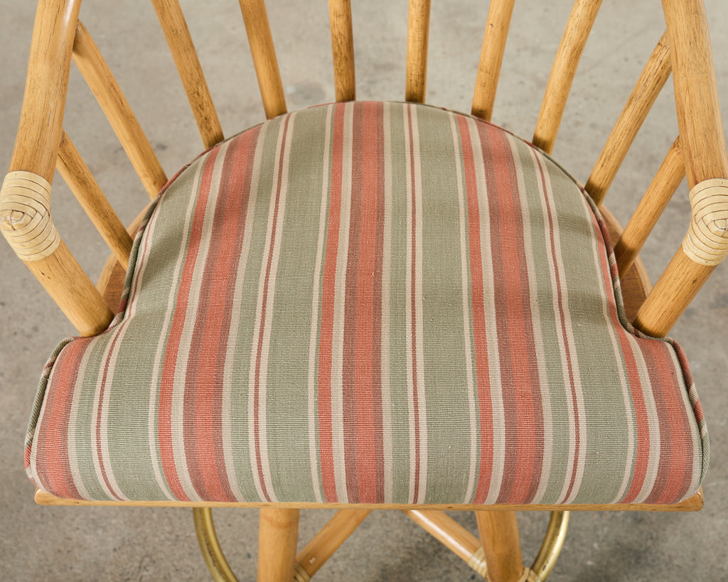 Set of Four McGuire Organic Modern Rattan Oak Swivel Barstools