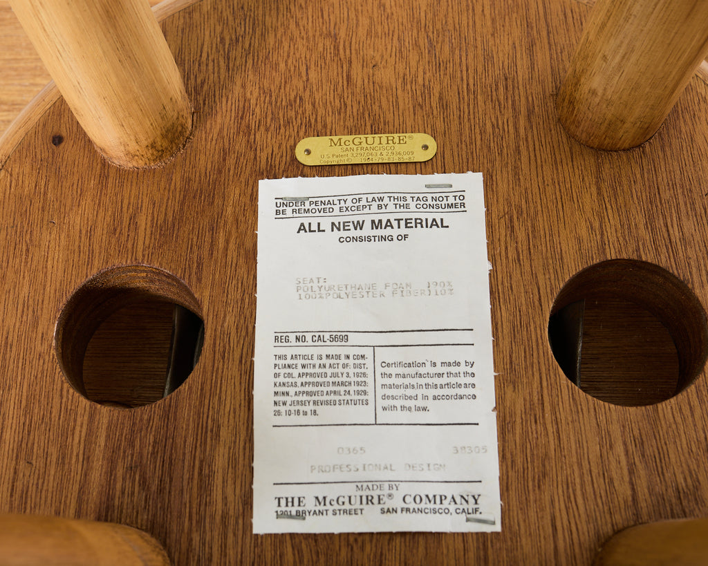 Set of Four McGuire Organic Modern Rattan Oak Swivel Barstools