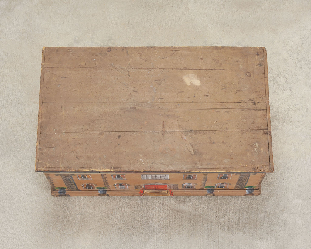 19th C. Country English Georgian House Facade Painted Trunk