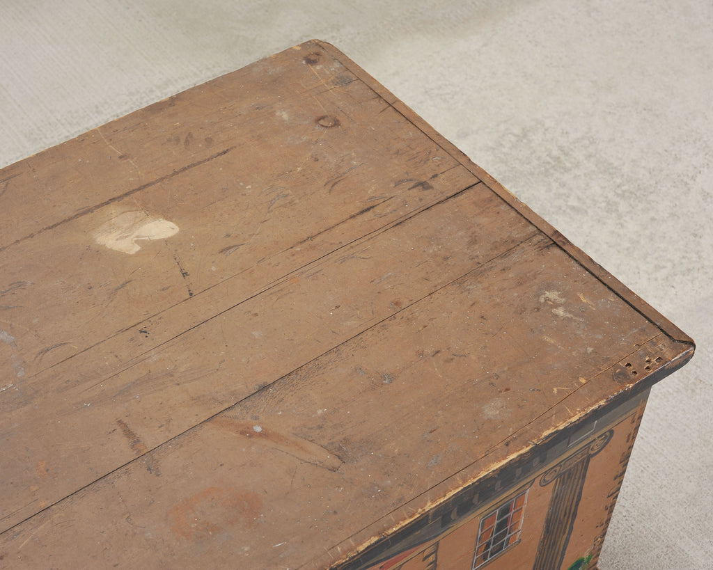 19th C. Country English Georgian House Facade Painted Trunk