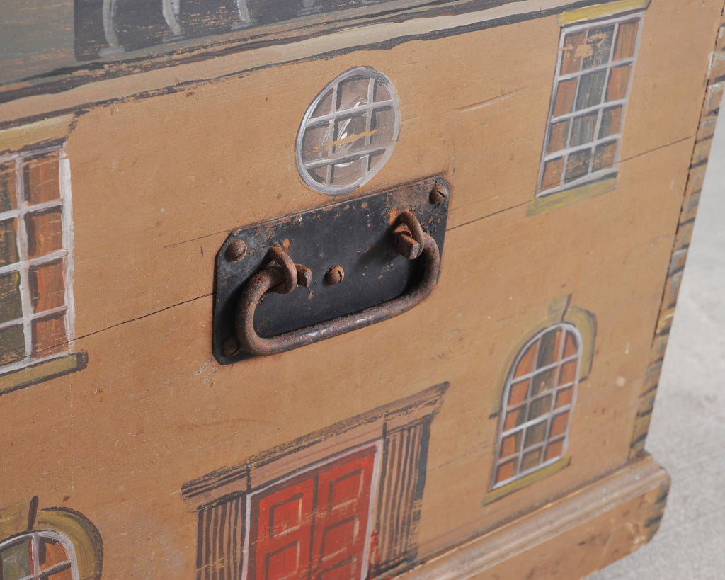 19th C. Country English Georgian House Facade Painted Trunk