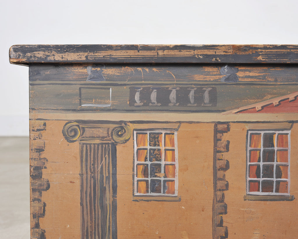 19th C. Country English Georgian House Facade Painted Trunk