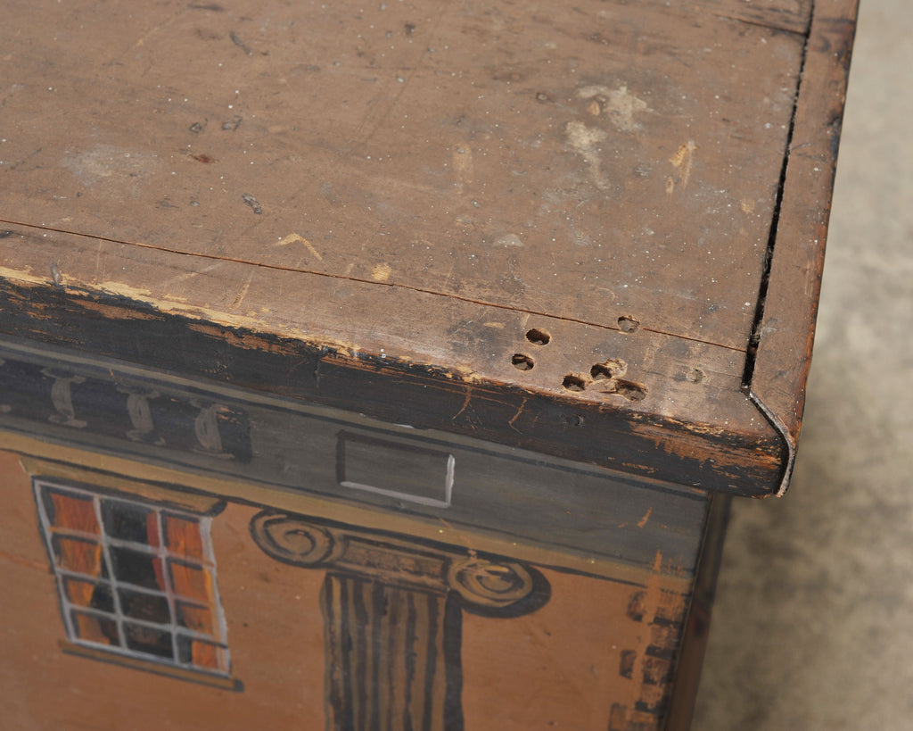 19th C. Country English Georgian House Facade Painted Trunk