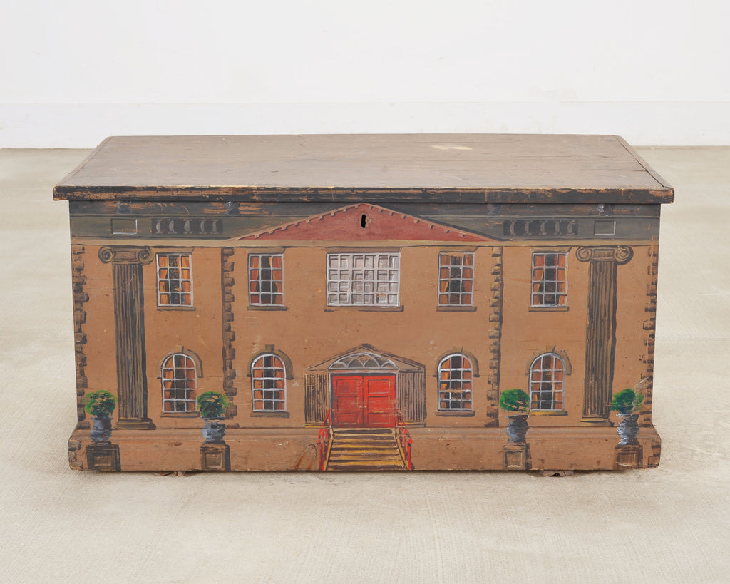 19th C. Country English Georgian House Facade Painted Trunk