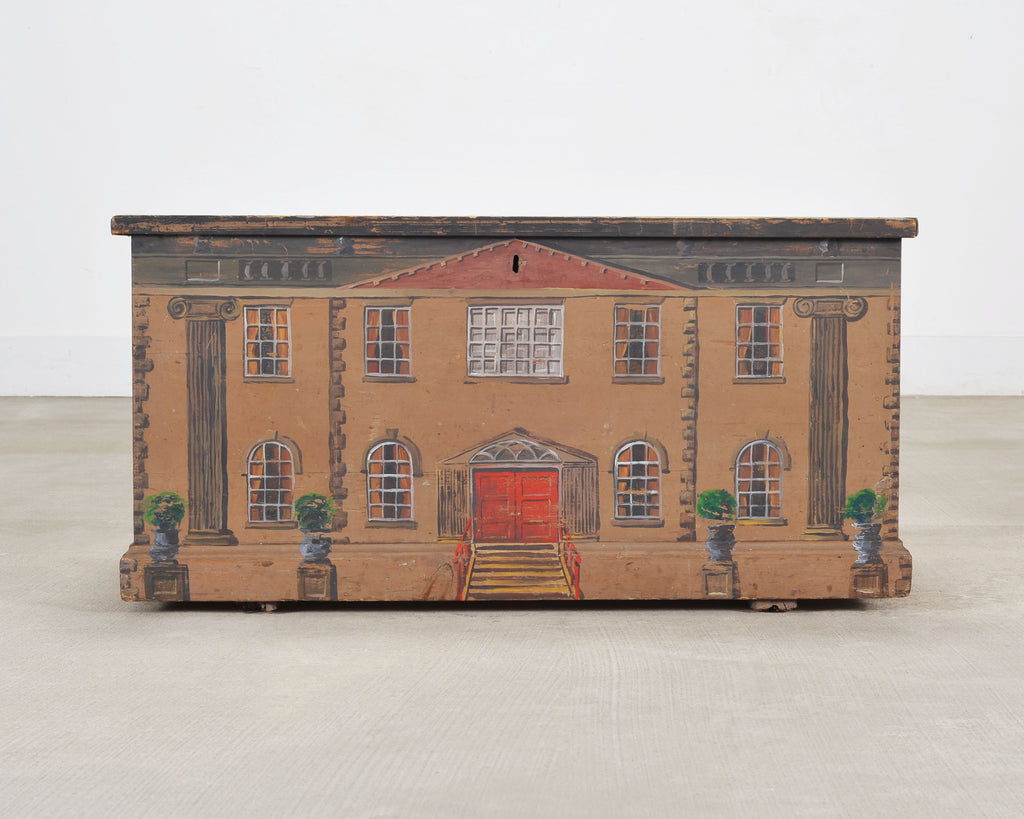 19th C. Country English Georgian House Facade Painted Trunk