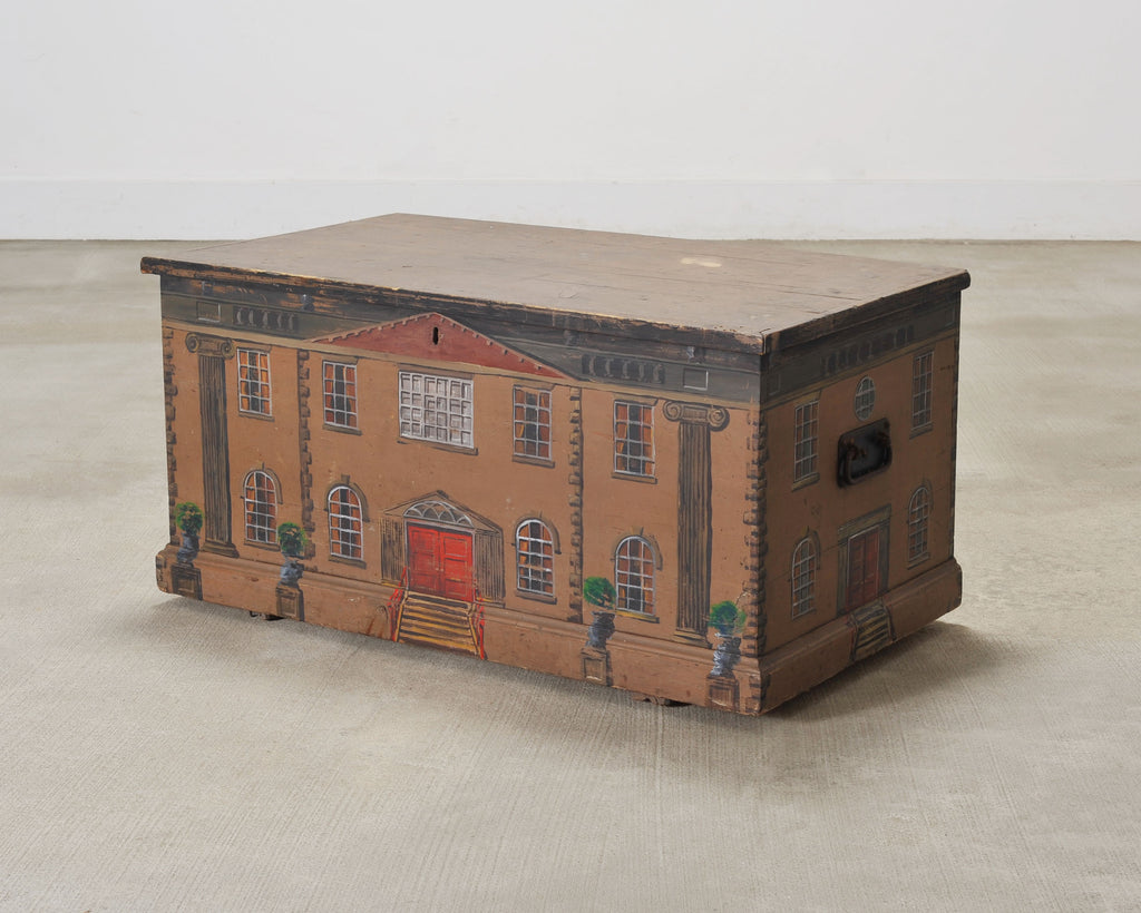 19th C. Country English Georgian House Facade Painted Trunk