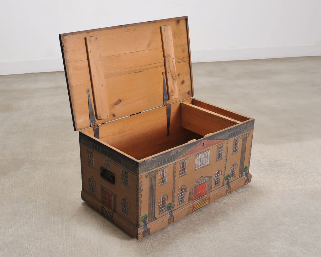 19th C. Country English Georgian House Facade Painted Trunk