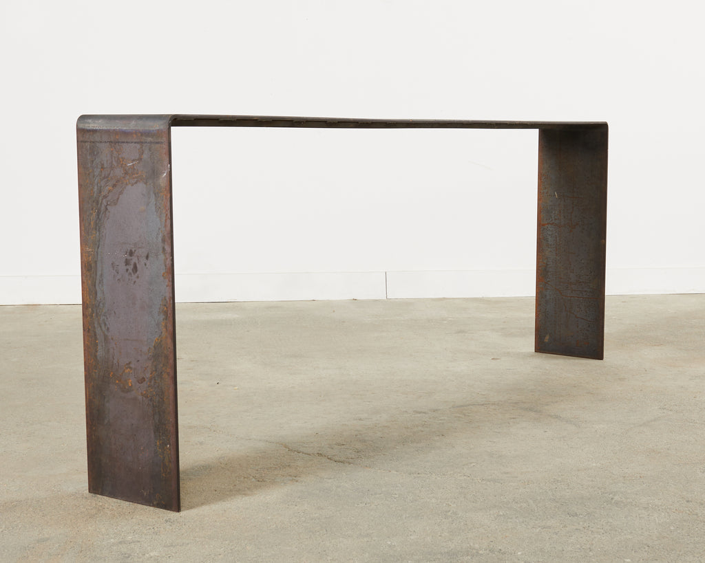 Monumental Industrial Age Style Patinated Iron Waterfall Console