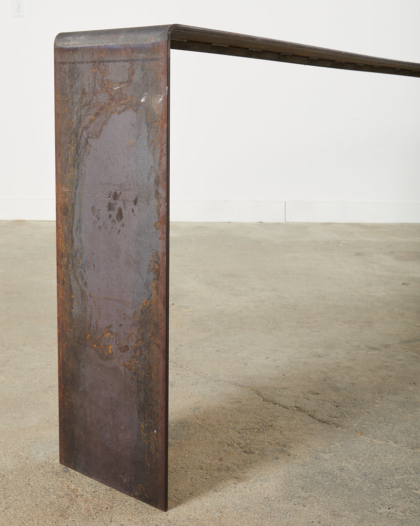 Monumental Industrial Age Style Patinated Iron Waterfall Console