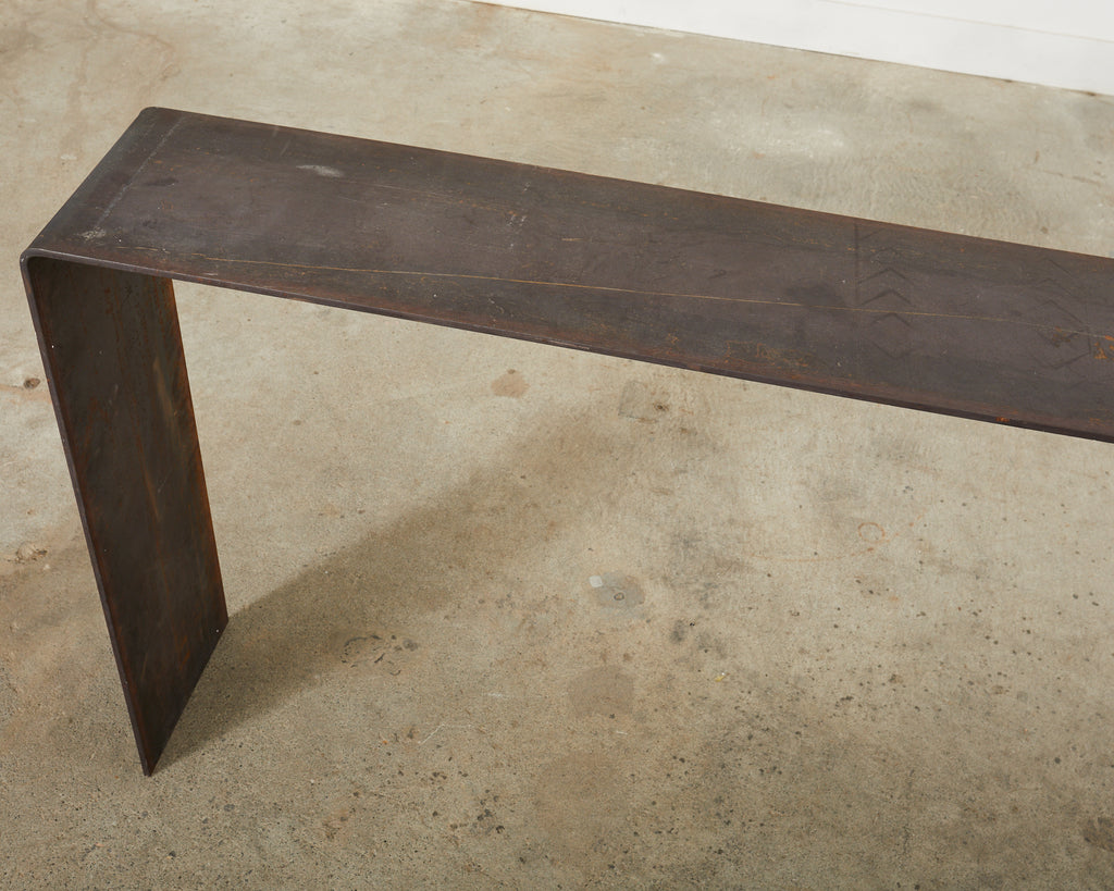 Monumental Industrial Age Style Patinated Iron Waterfall Console