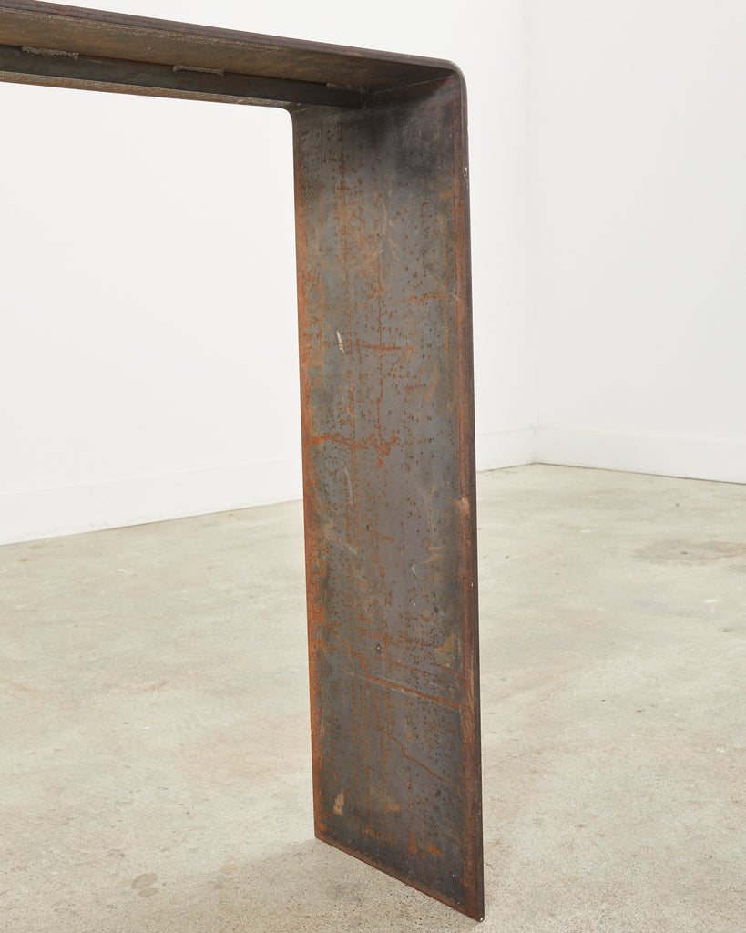 Monumental Industrial Age Style Patinated Iron Waterfall Console