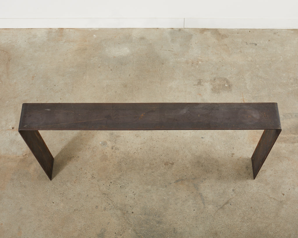 Monumental Industrial Age Style Patinated Iron Waterfall Console