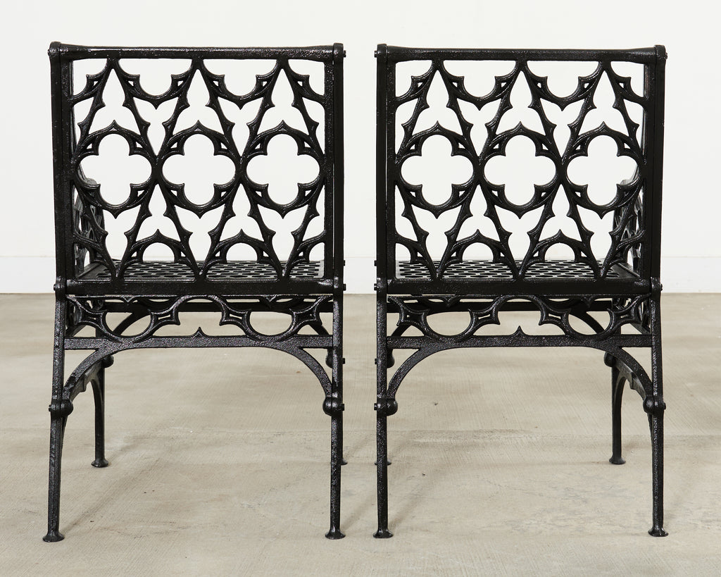 Pair of English Coalbrookdale Style Gothic Garden Armchairs
