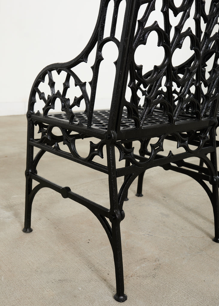 Pair of English Coalbrookdale Style Gothic Garden Armchairs