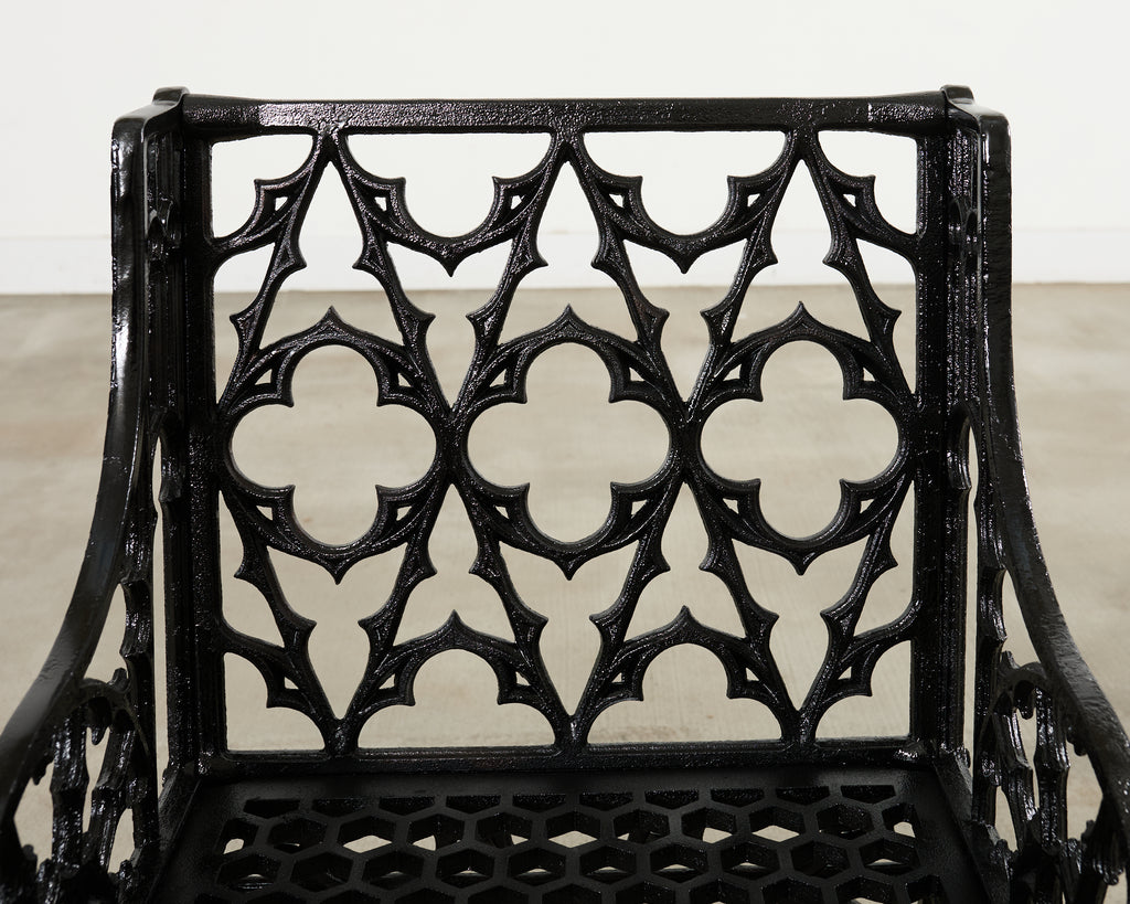 Pair of English Coalbrookdale Style Gothic Garden Armchairs