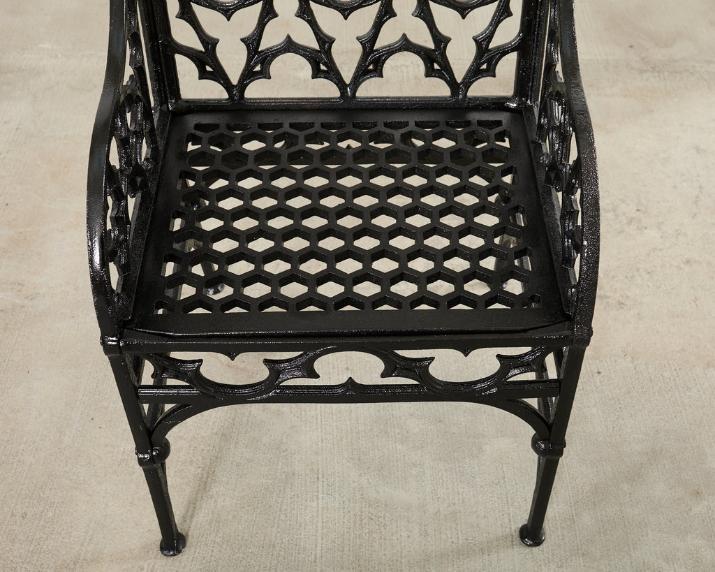 Pair of English Coalbrookdale Style Gothic Garden Armchairs