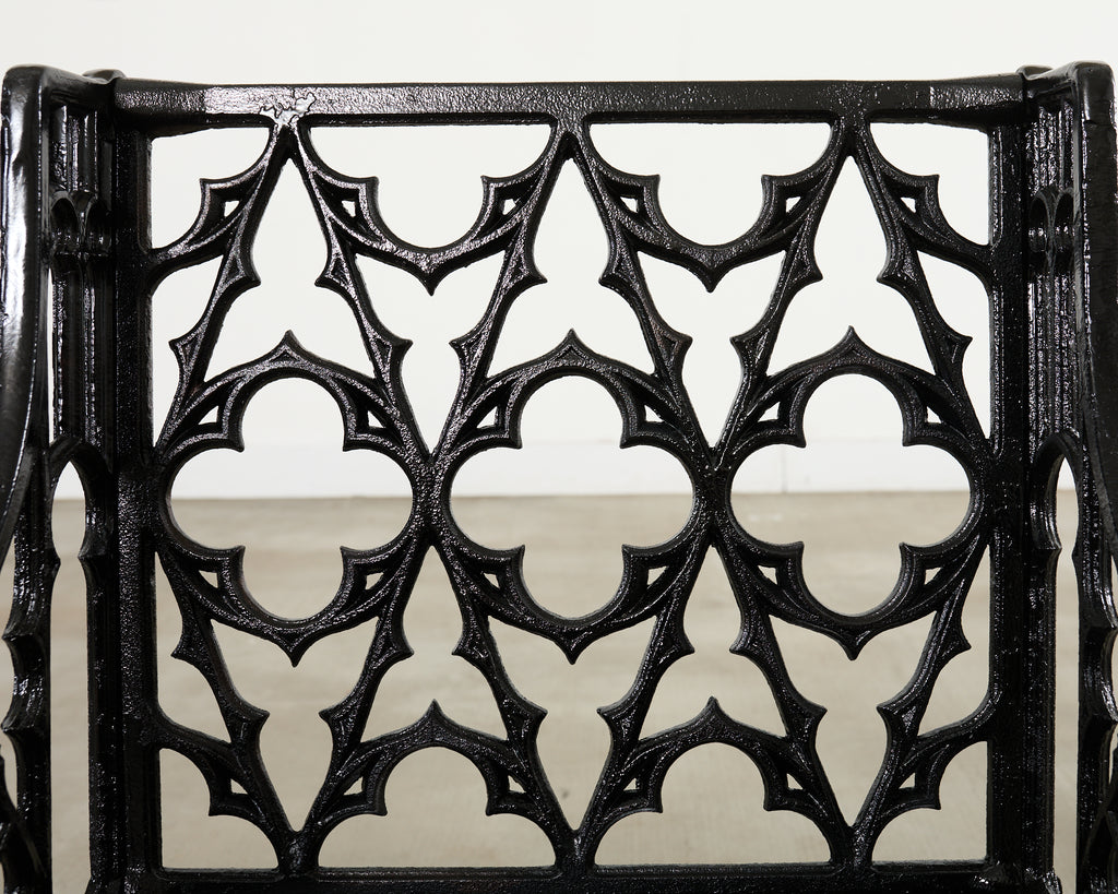 Pair of English Coalbrookdale Style Gothic Garden Armchairs