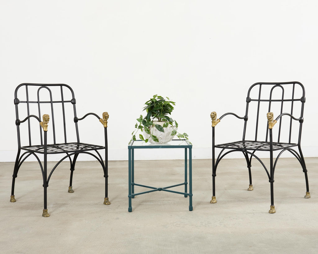Set Four Bronze Lions Head Garden Chairs After Giacometti