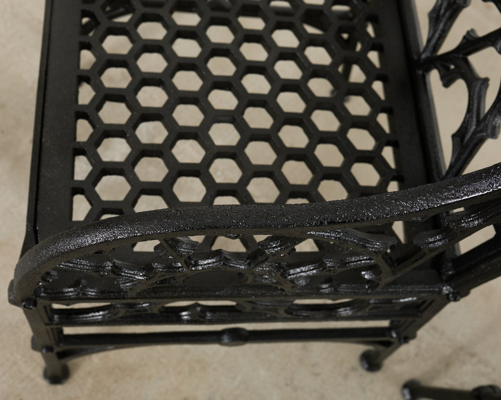 Pair of English Coalbrookdale Style Gothic Garden Armchairs