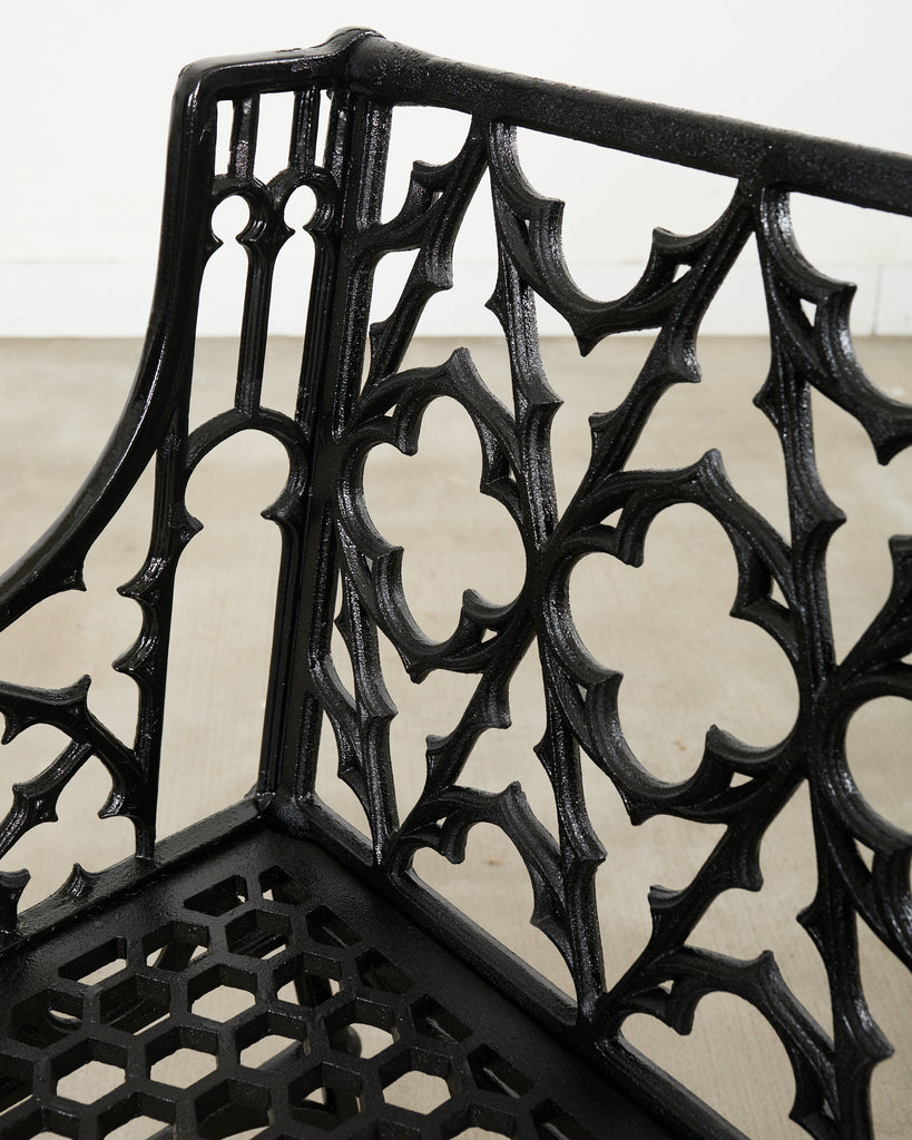 Pair of English Coalbrookdale Style Gothic Garden Armchairs