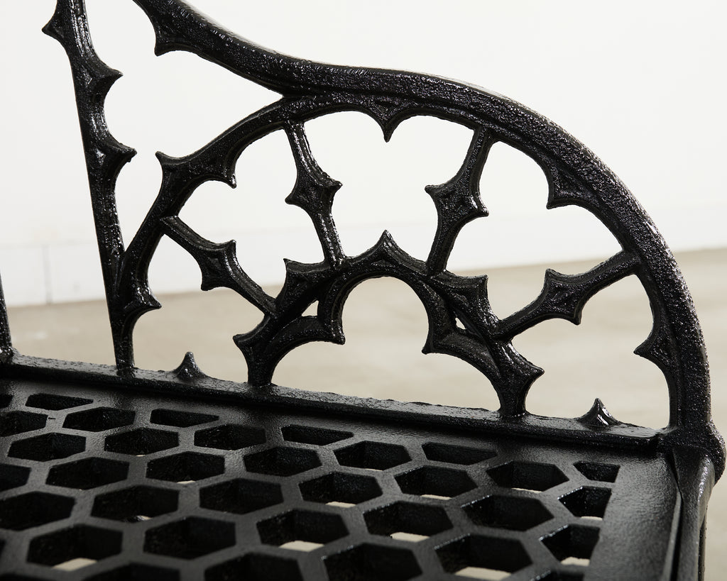 Pair of English Coalbrookdale Style Gothic Garden Armchairs