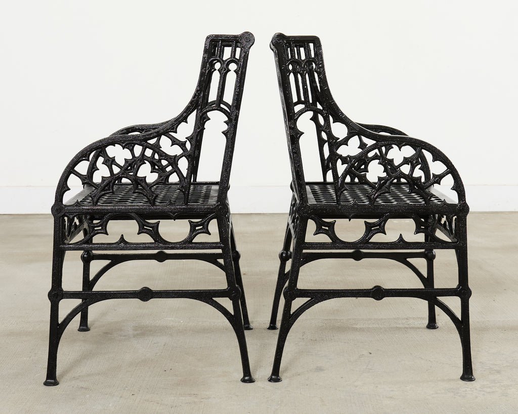 Pair of English Coalbrookdale Style Gothic Garden Armchairs