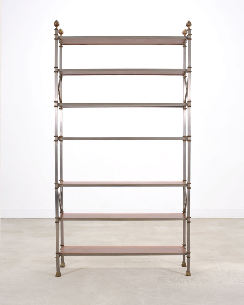 Maison Jansen Style Steel Bronze Neoclassical Bookcase Étagère