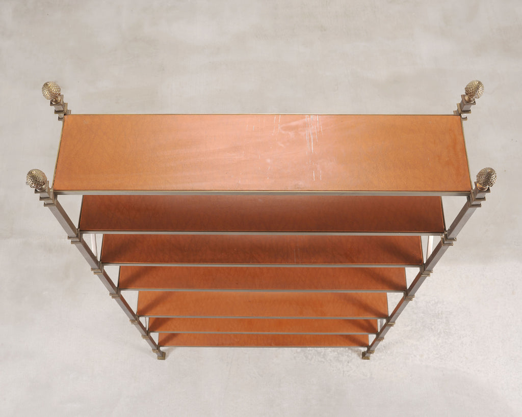 Maison Jansen Style Steel Bronze Neoclassical Bookcase Étagère