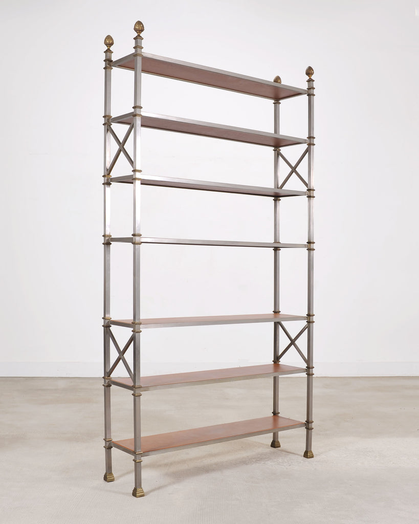 Maison Jansen Style Steel Bronze Neoclassical Bookcase Étagère