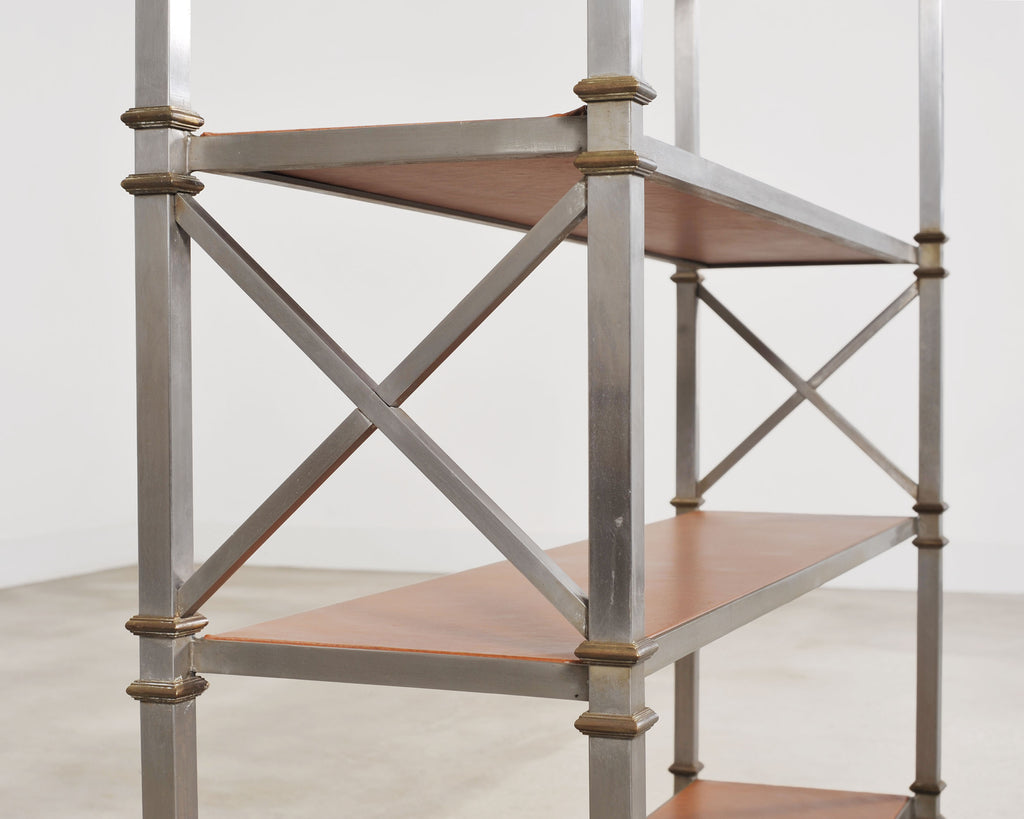 Maison Jansen Style Steel Bronze Neoclassical Bookcase Étagère