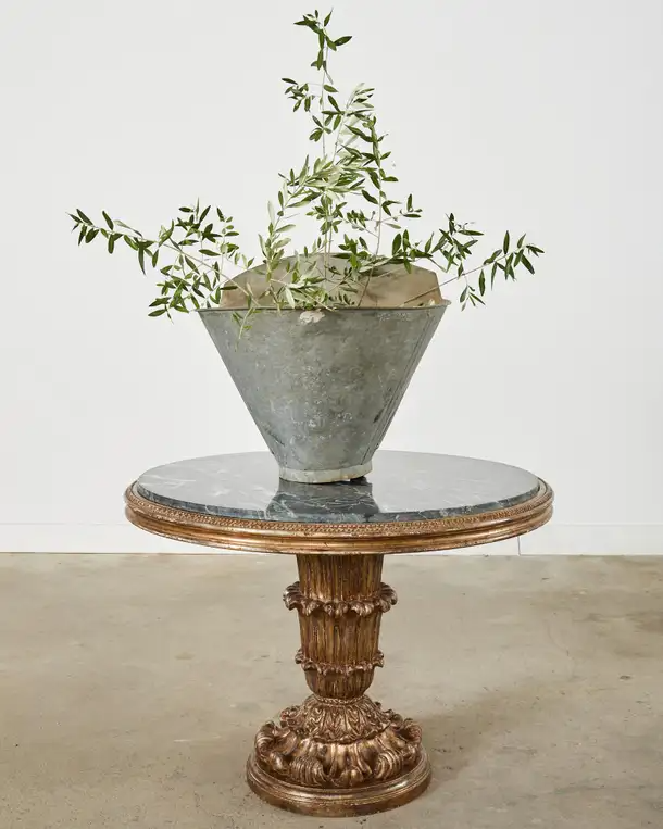 French Zinc Grape Hotte Basket Painted by Ira Yeager