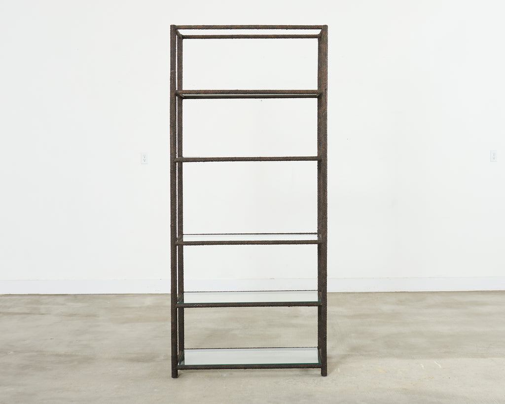 Bronzed Iron Faux Bois Six Shelf Etagere Display