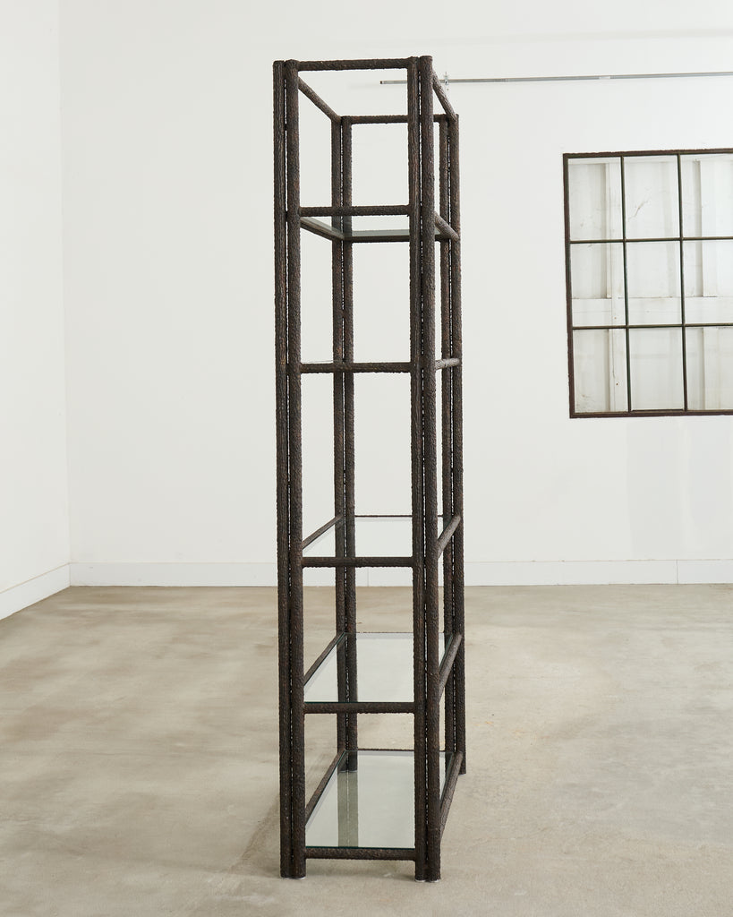Bronzed Iron Faux Bois Six Shelf Etagere Display
