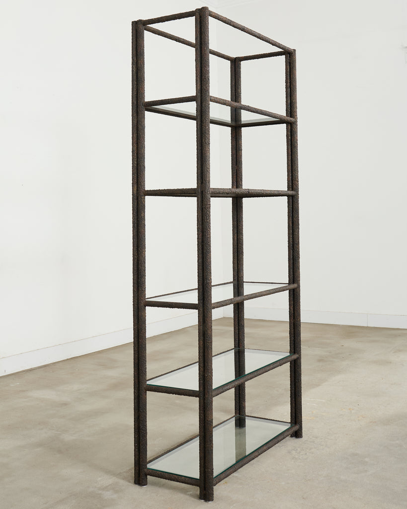 Bronzed Iron Faux Bois Six Shelf Etagere Display