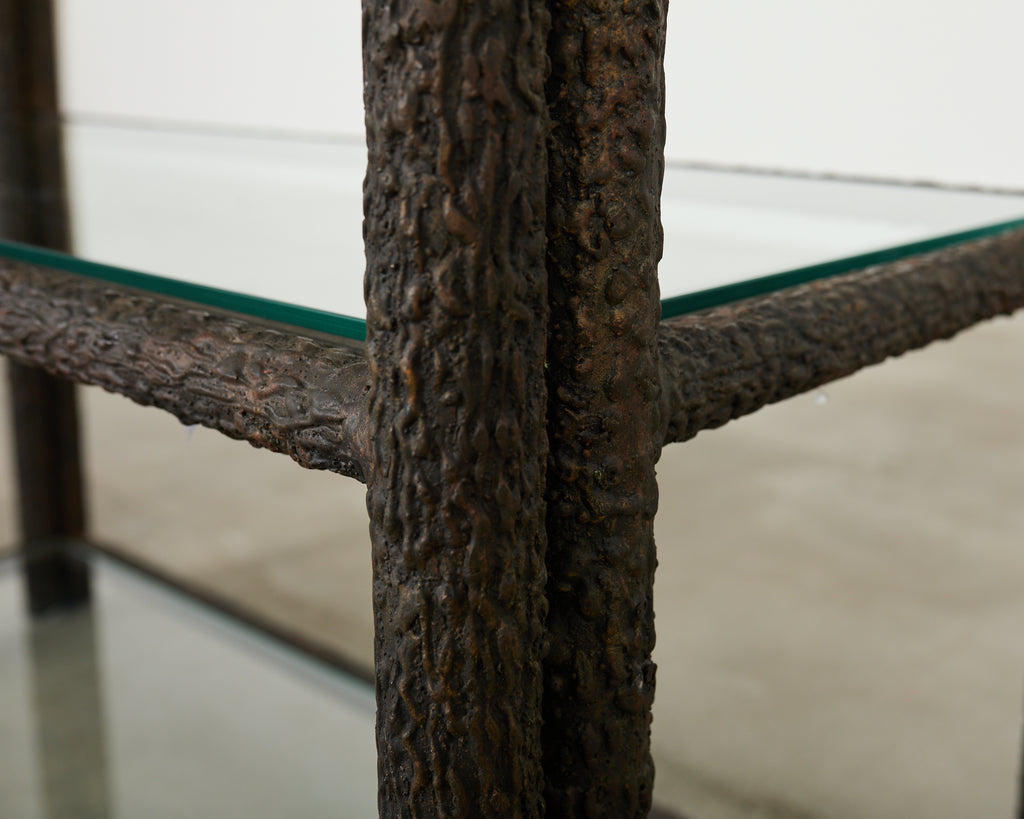 Bronzed Iron Faux Bois Six Shelf Etagere Display