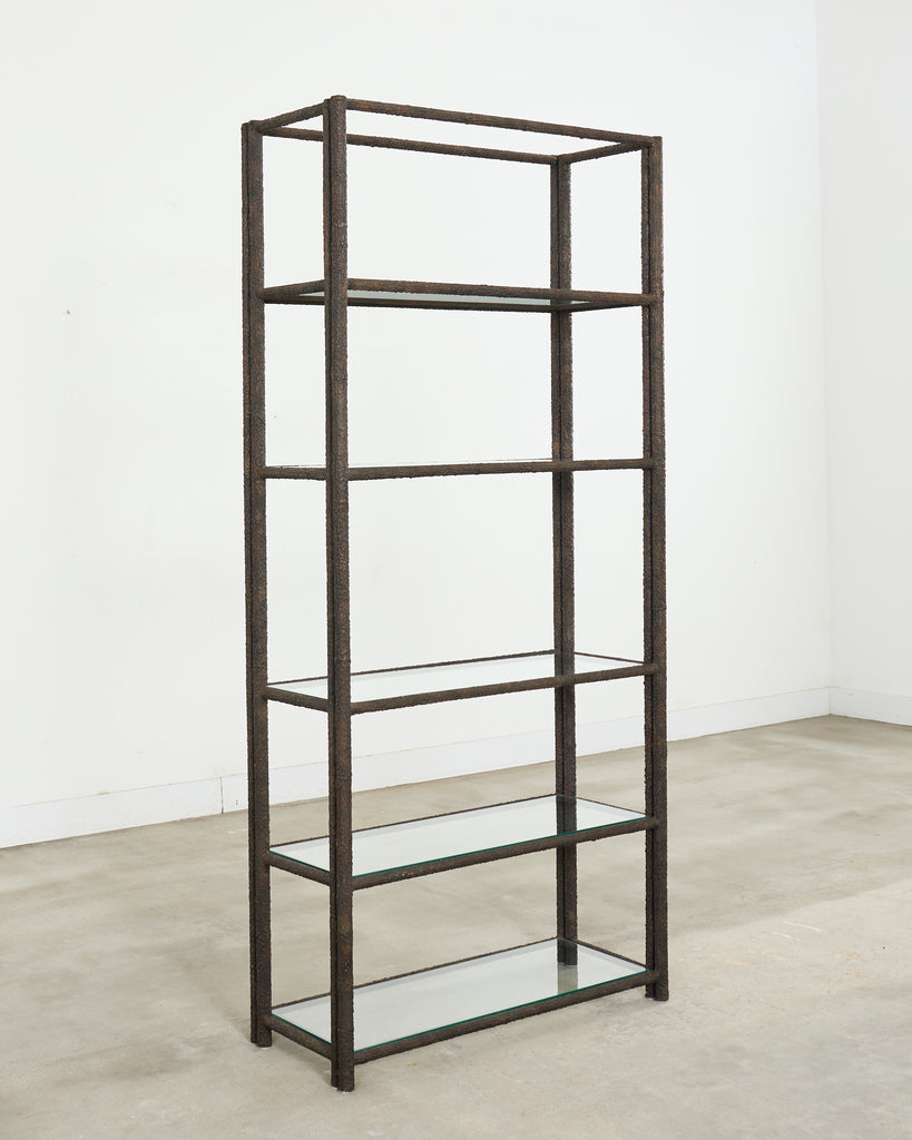 Bronzed Iron Faux Bois Six Shelf Etagere Display