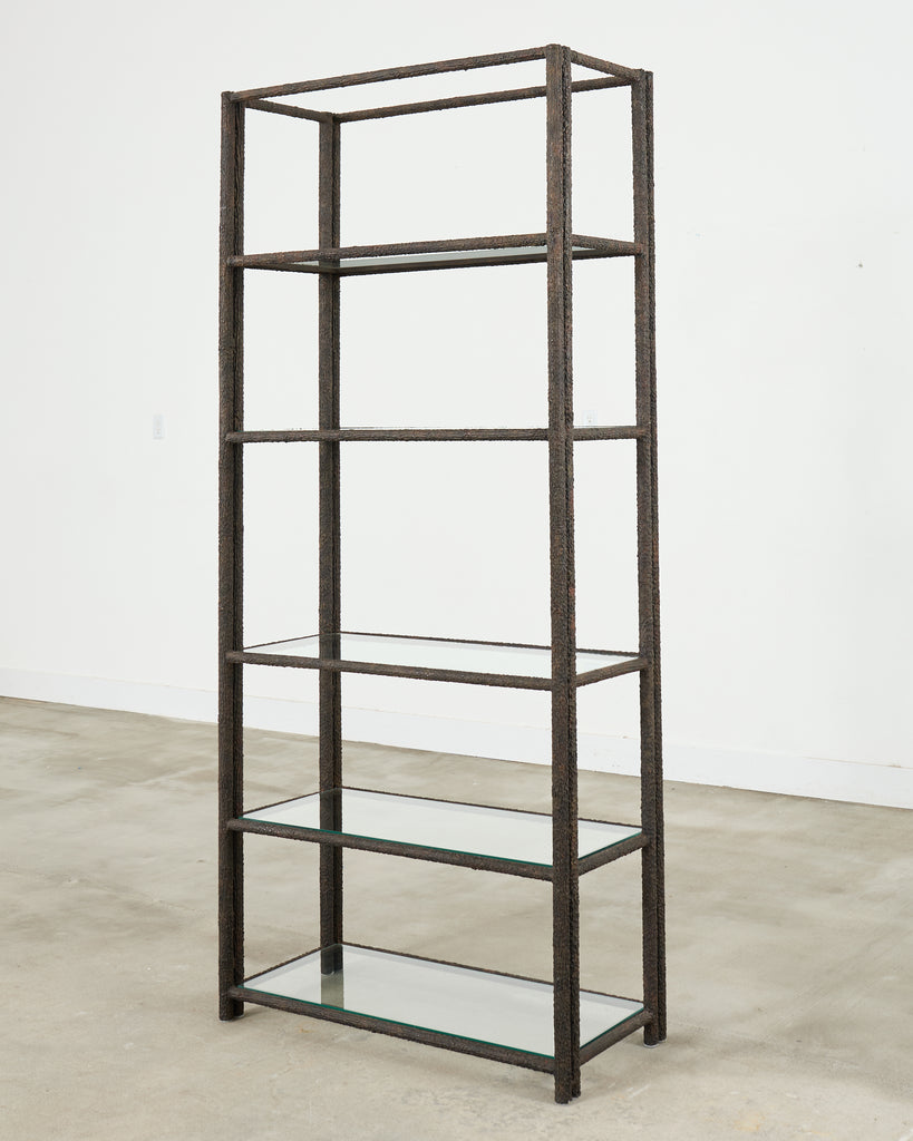 Bronzed Iron Faux Bois Six Shelf Etagere Display