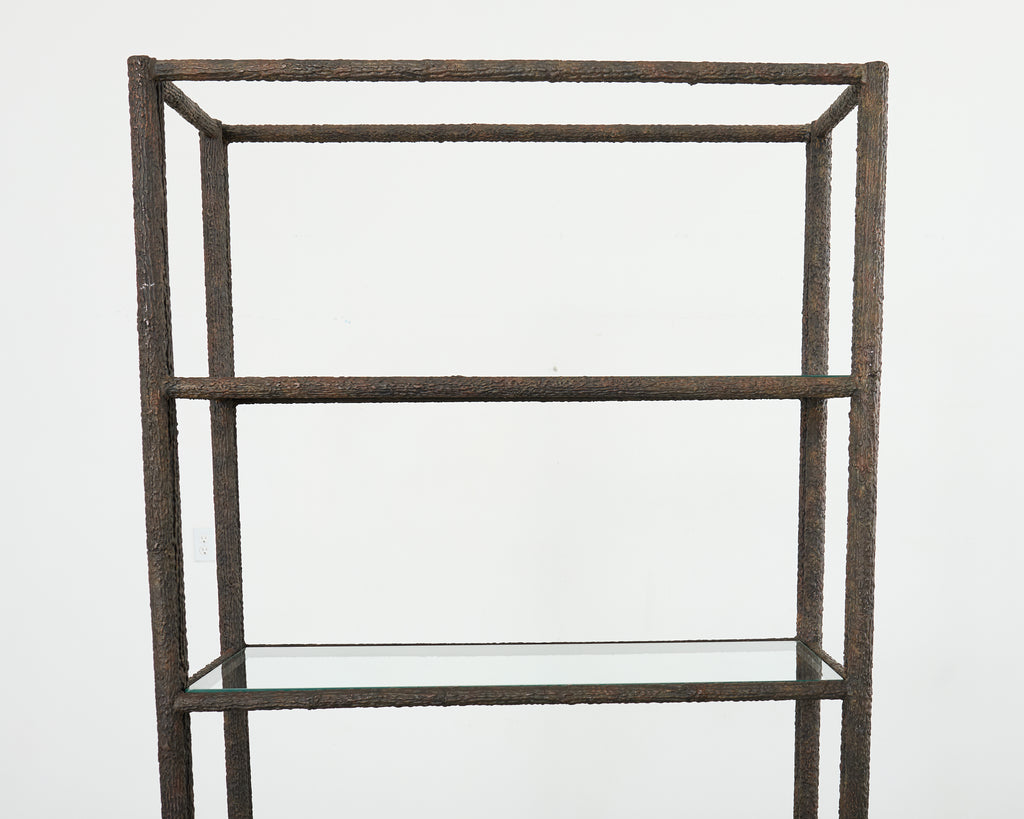 Bronzed Iron Faux Bois Six Shelf Etagere Display