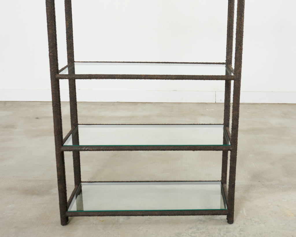 Bronzed Iron Faux Bois Six Shelf Etagere Display