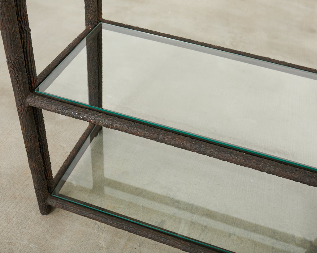 Bronzed Iron Faux Bois Six Shelf Etagere Display