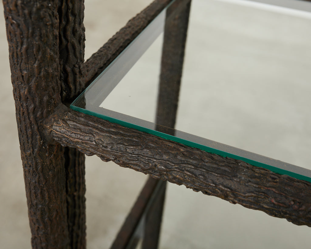 Bronzed Iron Faux Bois Six Shelf Etagere Display